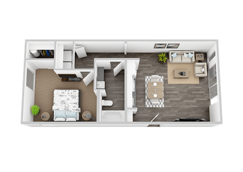 Floor plan for 1 bed, 1 bath, 610 sqft